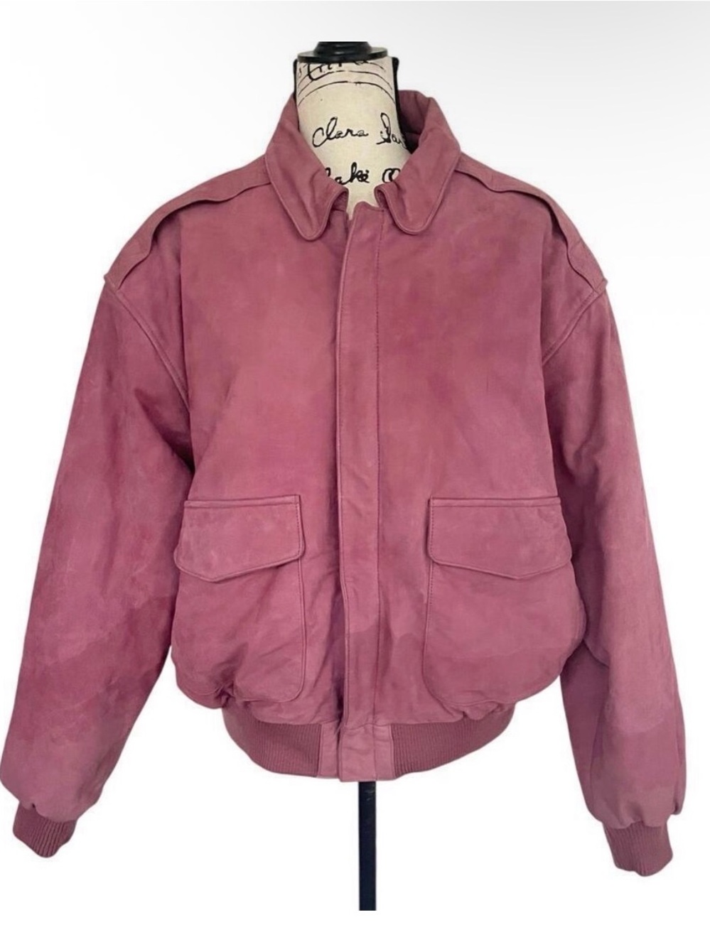 Y2K 90’s OTELLO PELLE BOMBER JACKET ROSE PINK SUEDE LEATHER AVIATOR BIKER MOTO